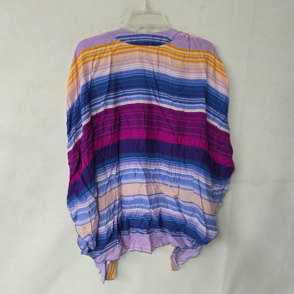 New Directions Women's Size L Striped Kimono Cardigan Blue Purple Orange Tassels - Picture 2 of 8
